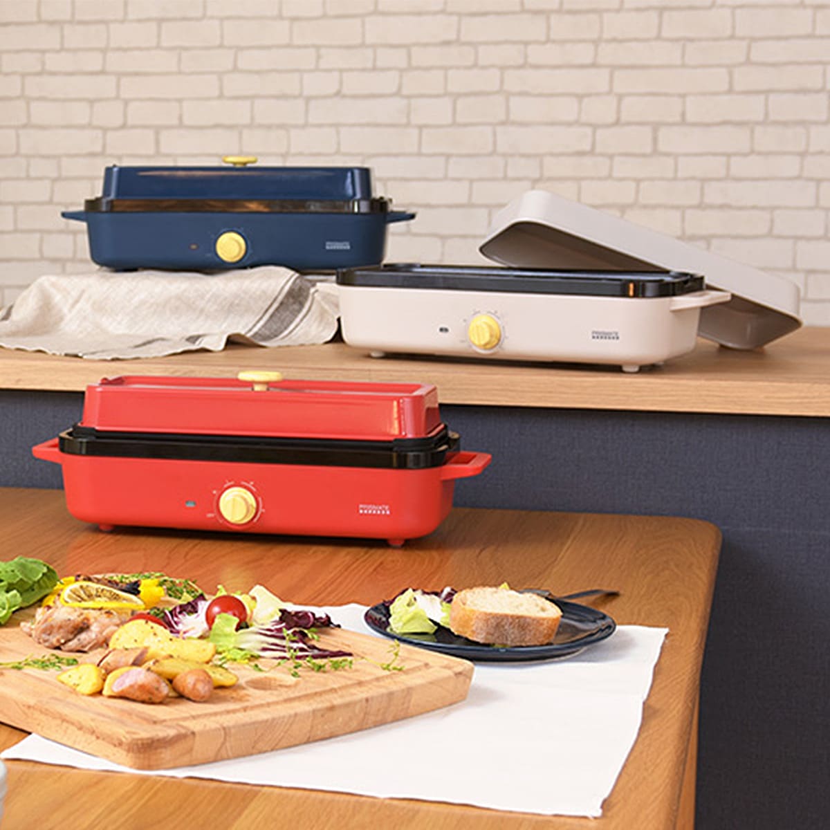 スリム ホットプレート たこ焼き 焼肉 鍋 電気調理器 一人用 3種類プレート PR-SK035