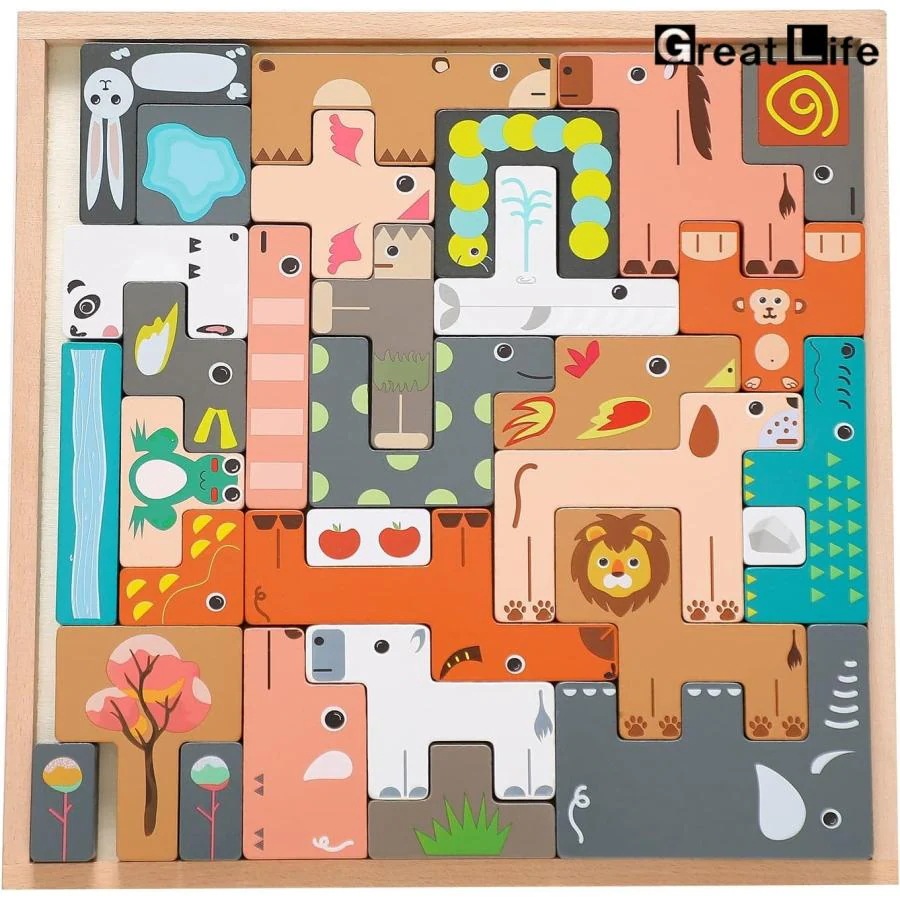 【新品】動物パズル 31pc 積み木 知育玩具 木製テトリス 組み立て 木のおもちゃ 知育玩具 早期開発 教育おもちゃ ギフト誕生日 贈り物 子ども プレゼント 出
