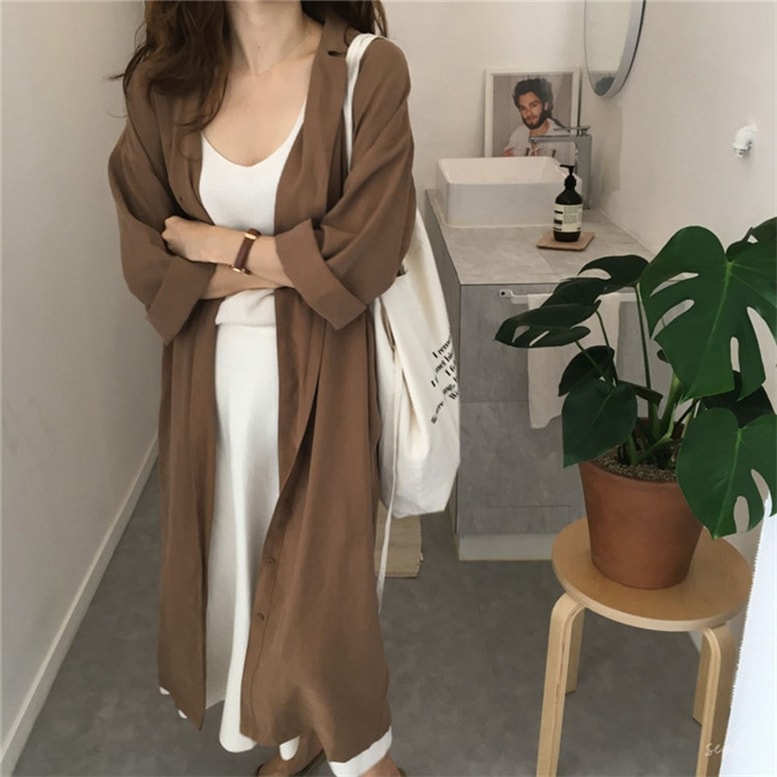 シャツワンピース レディース ロングワンピース マキシ丈 開襟 シャツ ドレス オープンカラー 襟付き 長袖 ドロップショルダー 前開き ブラウン ブラック ベージュ 大人可愛い きれいめ 上品