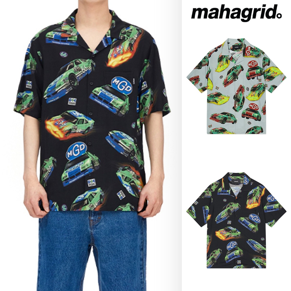 [mahagrid] RACING CAR OPEN COLLAR HALF SLEEVE SHIRT