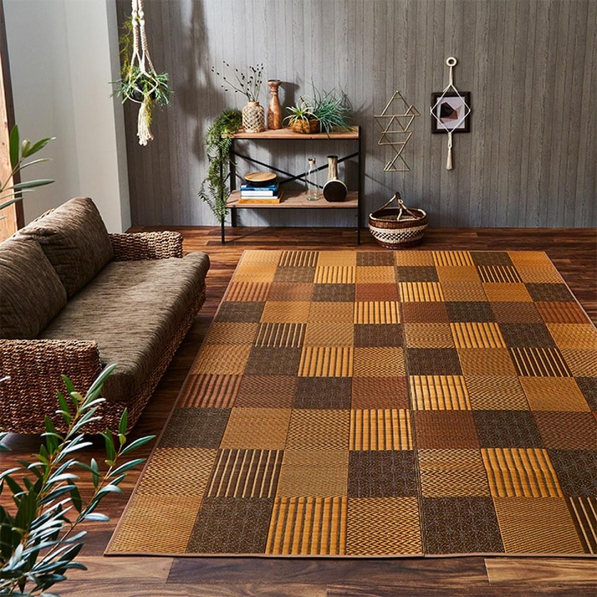 【I】【代引不可】い草ラグ カーペット DX京刺子 約191×191cm 裏貼り加工 ベージュ 日本製【北海道・沖縄・離島不可】