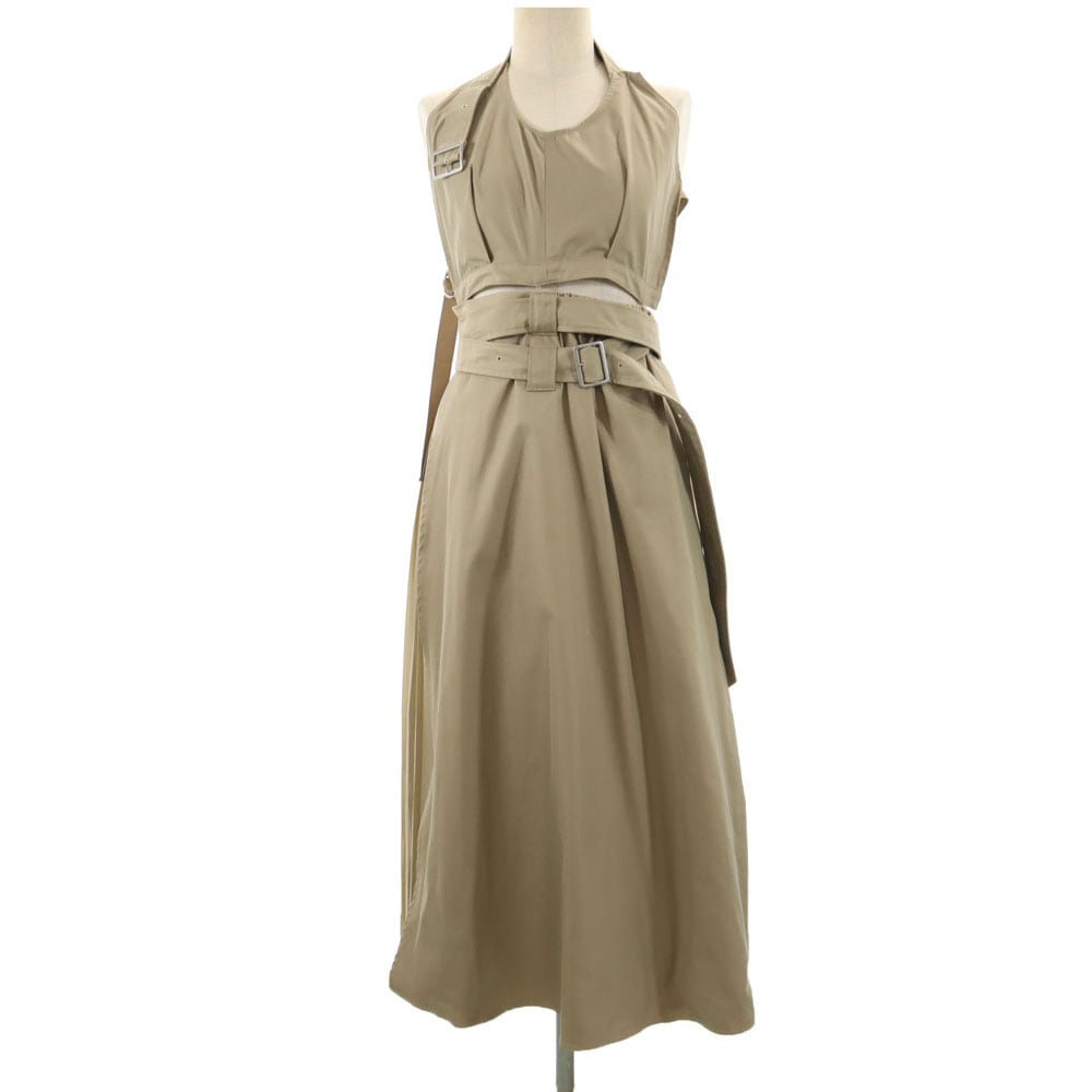 半袖 バックプリーツ ジャンパースカート ベージュ系 ワンピース レディース