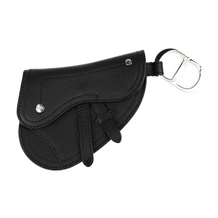 超美品 Christian Dior クリスチャンディオール コインケース - SADDLE POACH サドルポーチ レザー ブラック シルバー金具 アクセサリーポーチ キー【本物保証】