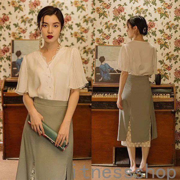 新生活 母の日 プレゼント セットアップ レディース 夏 スカートスーツ 2点セット スカート シフォンブラウス きれいめ ゆったり 30代 40代 カジュアル おしゃれ 通勤 コーデ 韓国 ホワイト