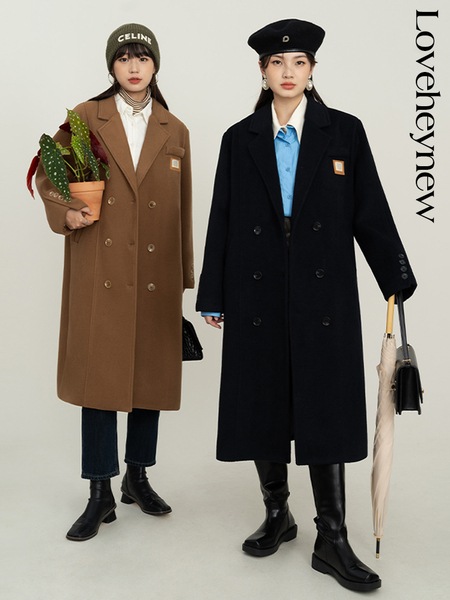 LOVEHEYNEW カレッジスタイルウールコート女性の 2024 冬の新ロングスタイル高品質の気質ウールコート