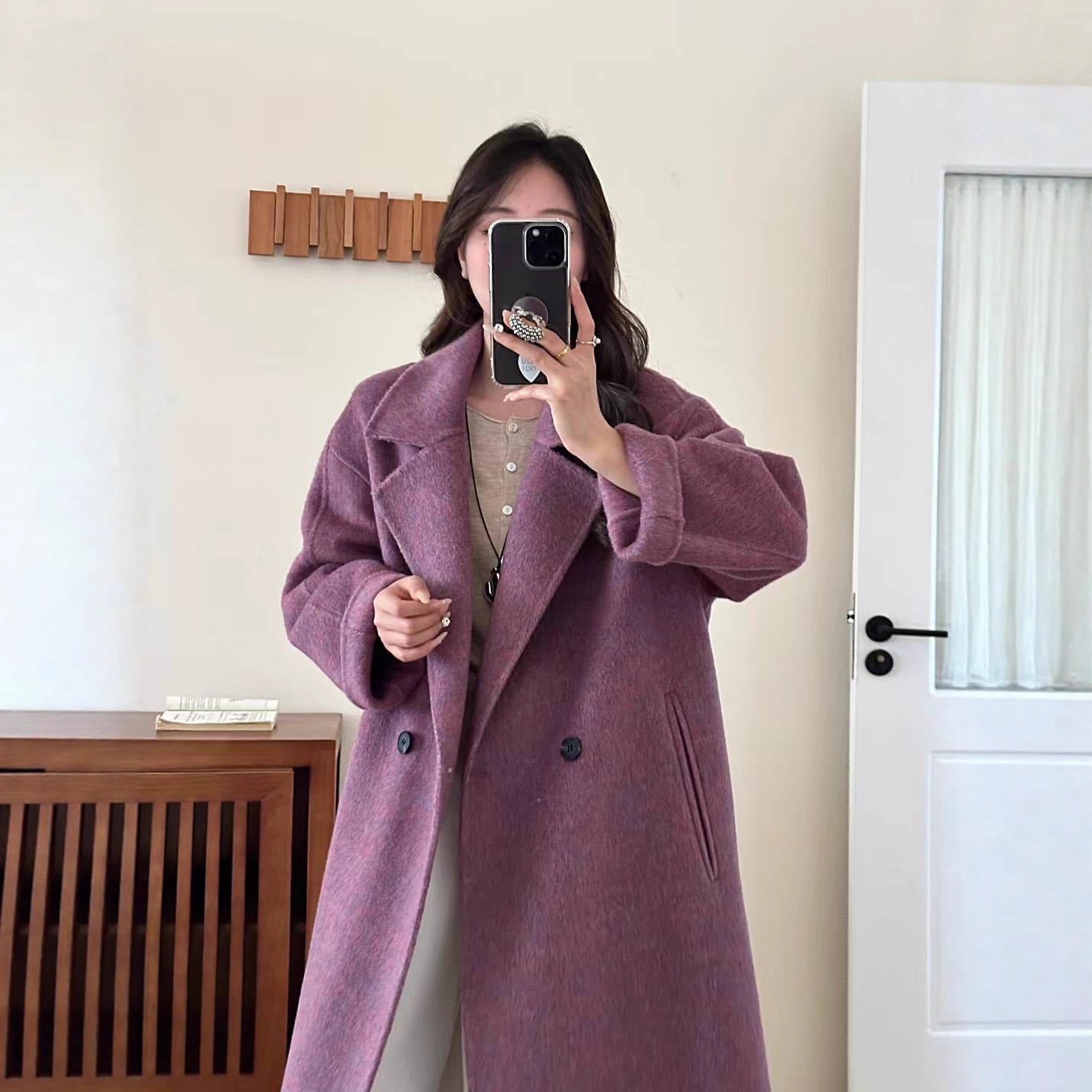 2025新作ファッションミドル丈ゆったりスリム両面ウールコートレディース気質コートウール