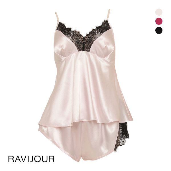 ラヴィジュール RAVIJOUR ブラックレースサテン セットアップ ルームウェア カップ付き パジ