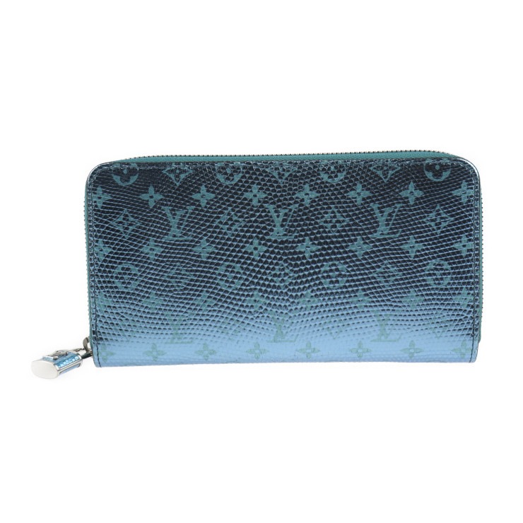 超美品 LOUIS VUITTON ルイ ヴィトン 長財布 N81277 ジッピー ウォレット モノグラム リザード メタライズド ブルー シルバー金具 ラウンドファスナー エキゾチックレザー ビトン