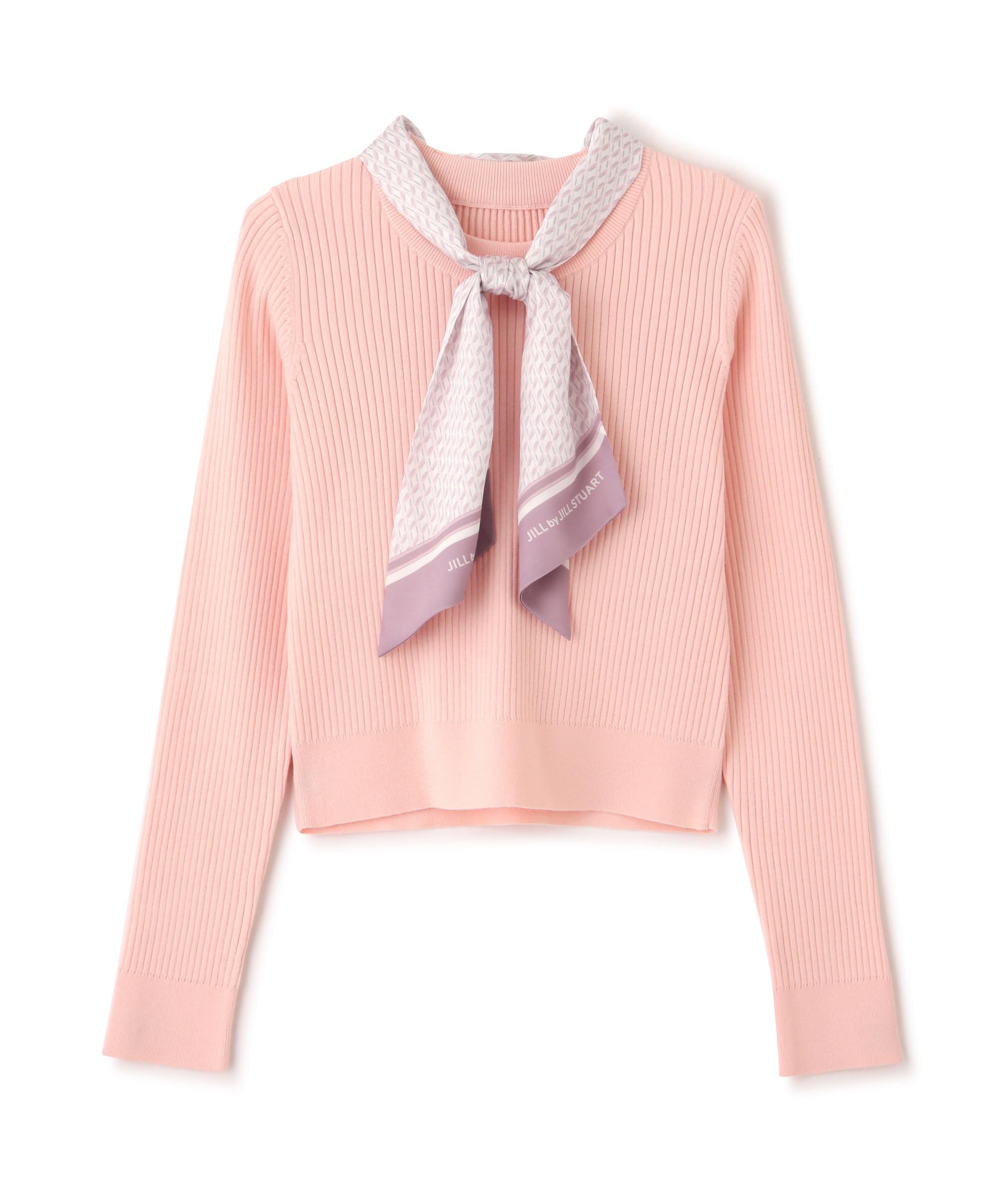 [ジル バイ ジルスチュアート] 幾何チェック柄スカーフ付きリブニット