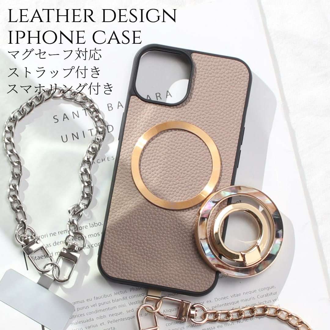 iphone ケース リング付き iphone16 iphone15 iphone14 iphone13 iphone12 pro SE レザー ショート チェーン ストラップ magsafe