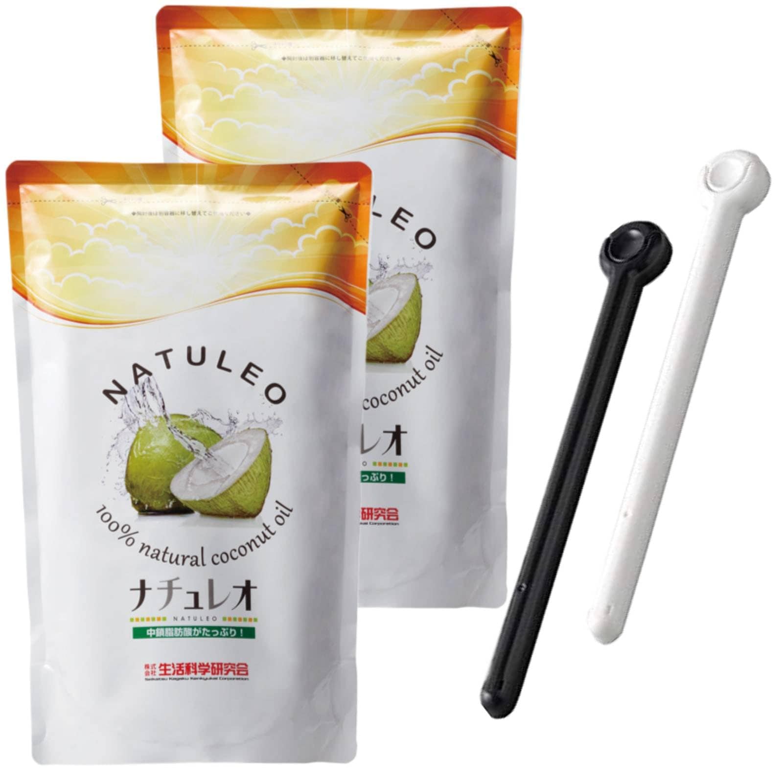 [袋止めクリップ セット品] ナチュレオ ココナッツオイル×2個 無臭タイプ 100％天然ヤシ油 NATUREO 912g パッククリップL×１個 (2)