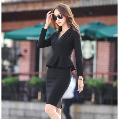 ワンピーススーツ 卒業式 入学式 卒園式 入園式 ビジネス リクルート OL オフィス 無地 Ｖネック ペプラム 20代30代40代50代/[eet49]