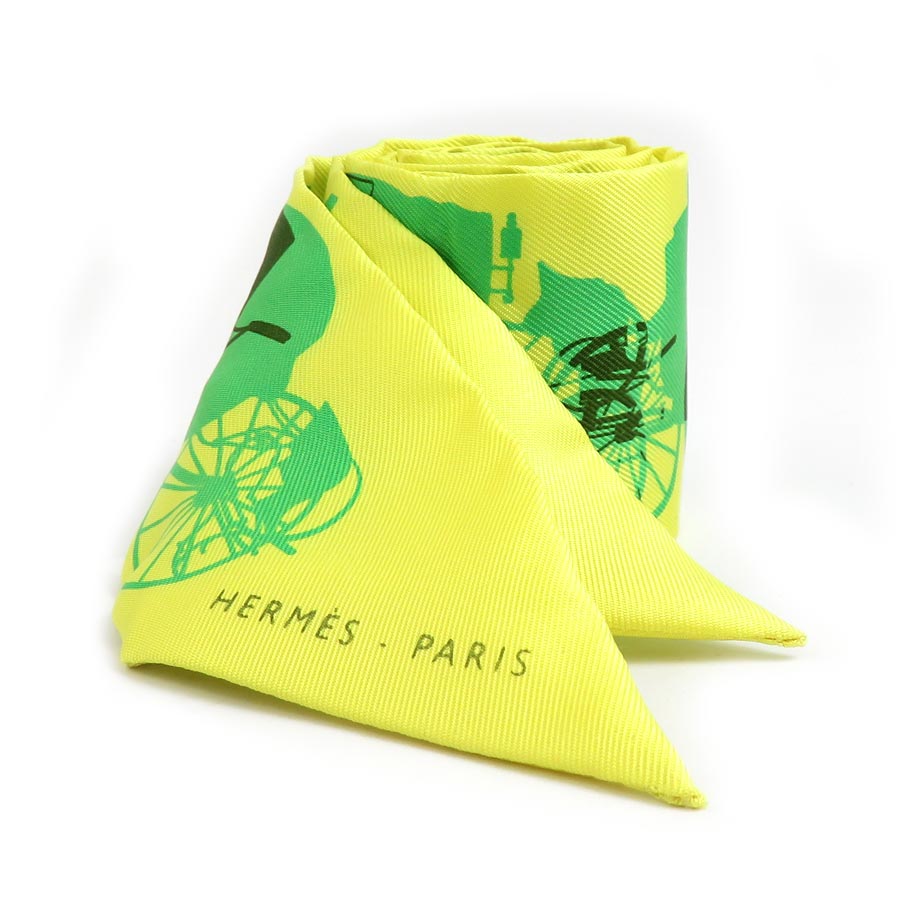 エルメス HERMES スカーフ ツイリー シルク イエロー/グリーン/ブラウン レディース e59404f
