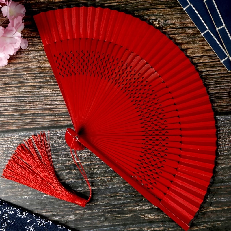 女性のためのパーソナライズされた折りたたみ式扇子,単色,竹,中国風,結婚式,家庭,ダンス