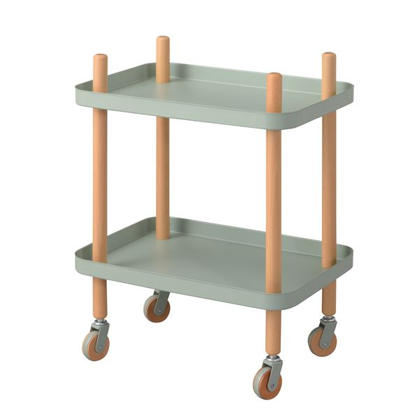 木製 サイドワゴン/キッチン収納 2段 グリーン 幅50.5cm キャスター スチール リビング 台所 組立品
