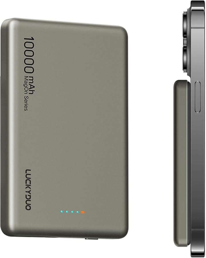 Magsafe対応 モバイルバッテリー 軽量 12MM薄型 マグネット式ワイヤレス充電 10000mAh PD20W USB-c出力 ワイヤレス出力(ナチュラルチタニウム)