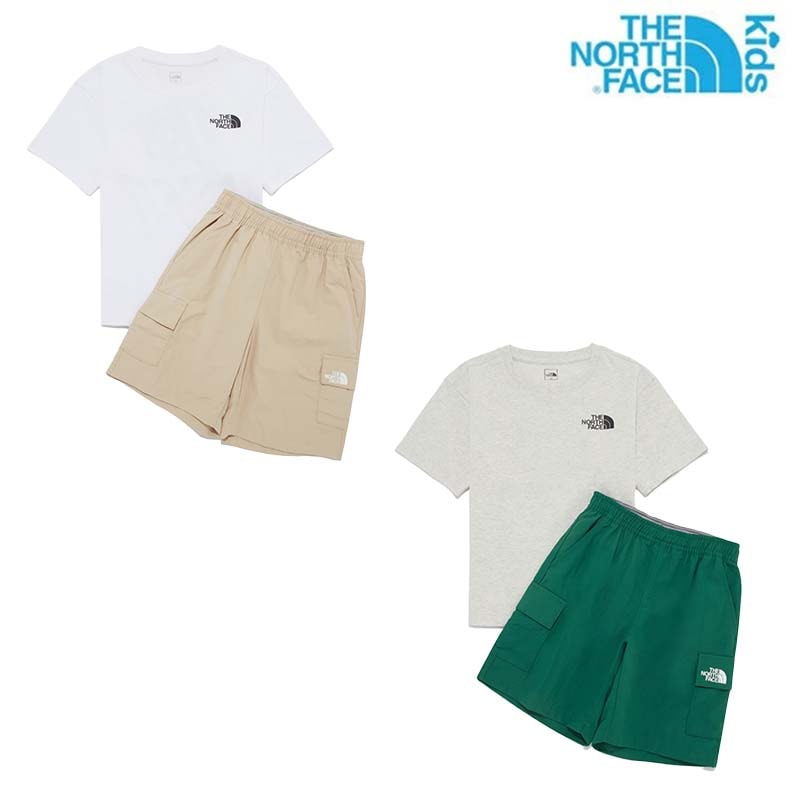 NT7UR20 KS EXPLORER CREW SET キッズ セットアップ 上下セット 半袖 Tシャツ 男の子 女の子 小学生 クルーネック ジュニア 丸襟 ハーフパンツ ショートパンツ ズボン