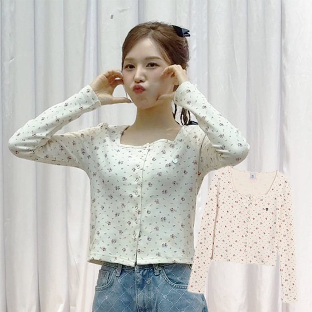 [RED VELVETのWENDY 着用!] SQUARE FLORAL SNAP WAFFLE CARDIGAN (2COLORS)