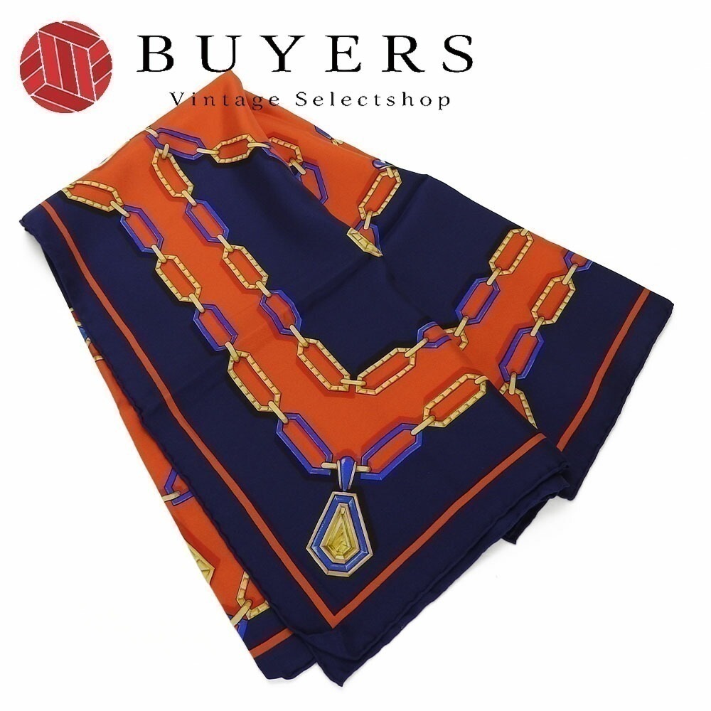 中古 カルティエ Cartier Must de Cartier マスト ドゥ スカーフ 2Cロゴ チェーン柄 ネイビー レッド レディース 女性 小物 scarf red navy【中古】