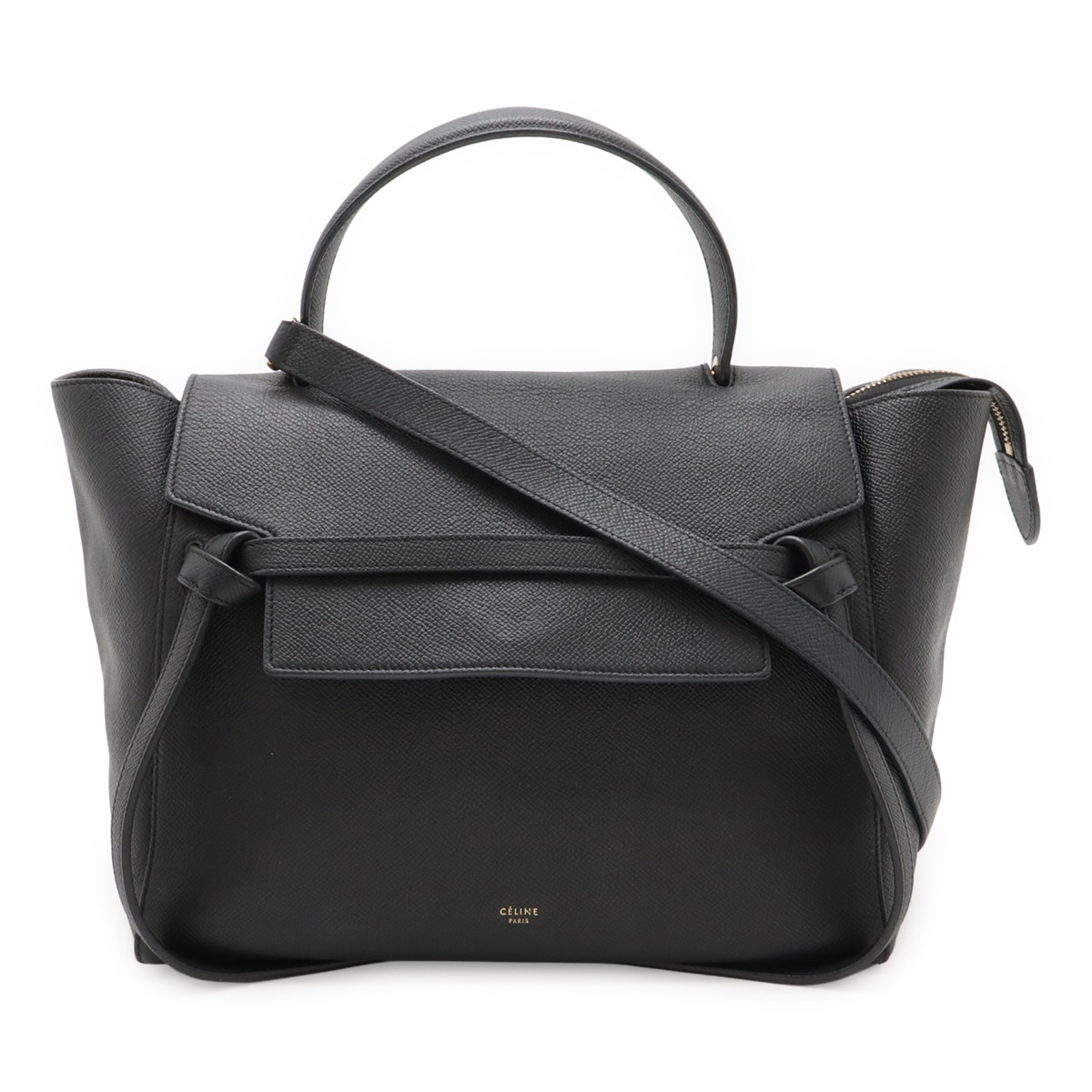 ベルトバッグ ミニ ハンドバッグ 2WAY ショルダーバッグ セミショルダー 肩掛け レザー ブラック 黒 ゴールド金具 17610