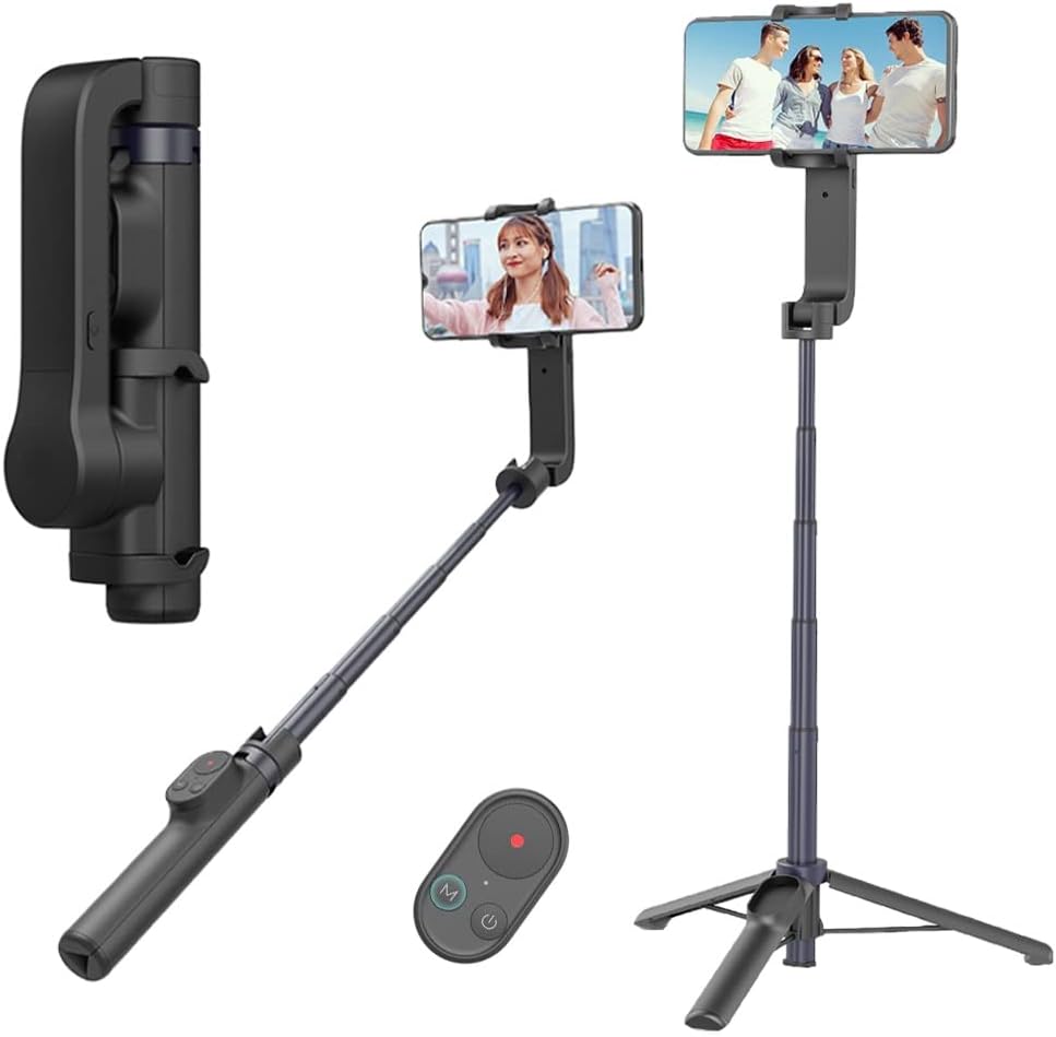 スマホ ジンバル 自撮り棒 三脚 セルカ棒 無線 折りたたみ 片手持ち単軸スタビライザー 5段階伸縮自撮り棒 スマホ三脚多機能リモコン付き 自動回転安定撮影 手ブレ防止折畳み式 超軽量 (ブラック) 4,763円