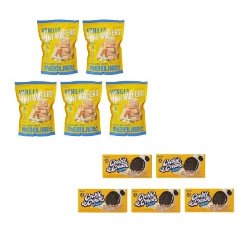 ノーブランドバニラミニウェハス300g x 5個+クッキークリームサンド744g x 5個学校事務所