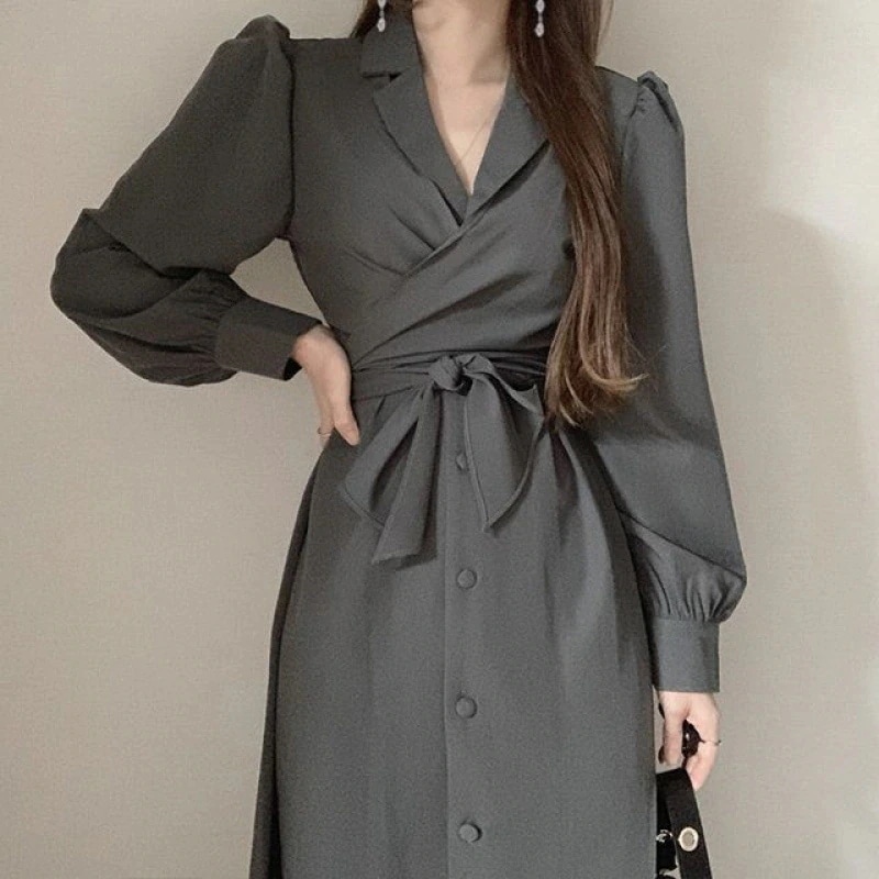 初秋 人気 長袖 ワンピース ドレス ワンピース 通勤 OL レディース ファッション スーツ ワンピース 体型カバー 韓国ファッション