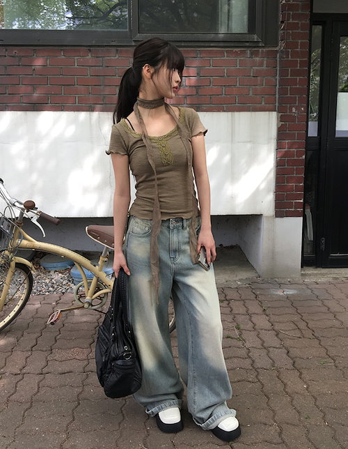 anyonemore コットン切替ワイドパンツ　Mサイズ