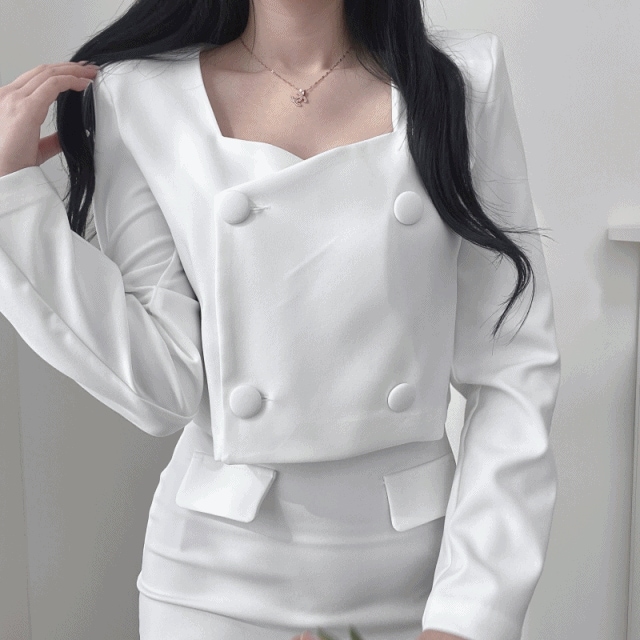 [3COLOR/韓国高クオリティー] フレンチ ダブルボタン スクエア クロップ ジャケット/オトゥミ