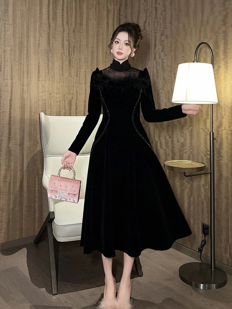 同窓会 秋 披露宴 ウェディング ロングワンピース 卒業式 メガ割 ベルベット 黒 演奏会 二次会 キャバ 結婚式 ドレス 大人 パーティー