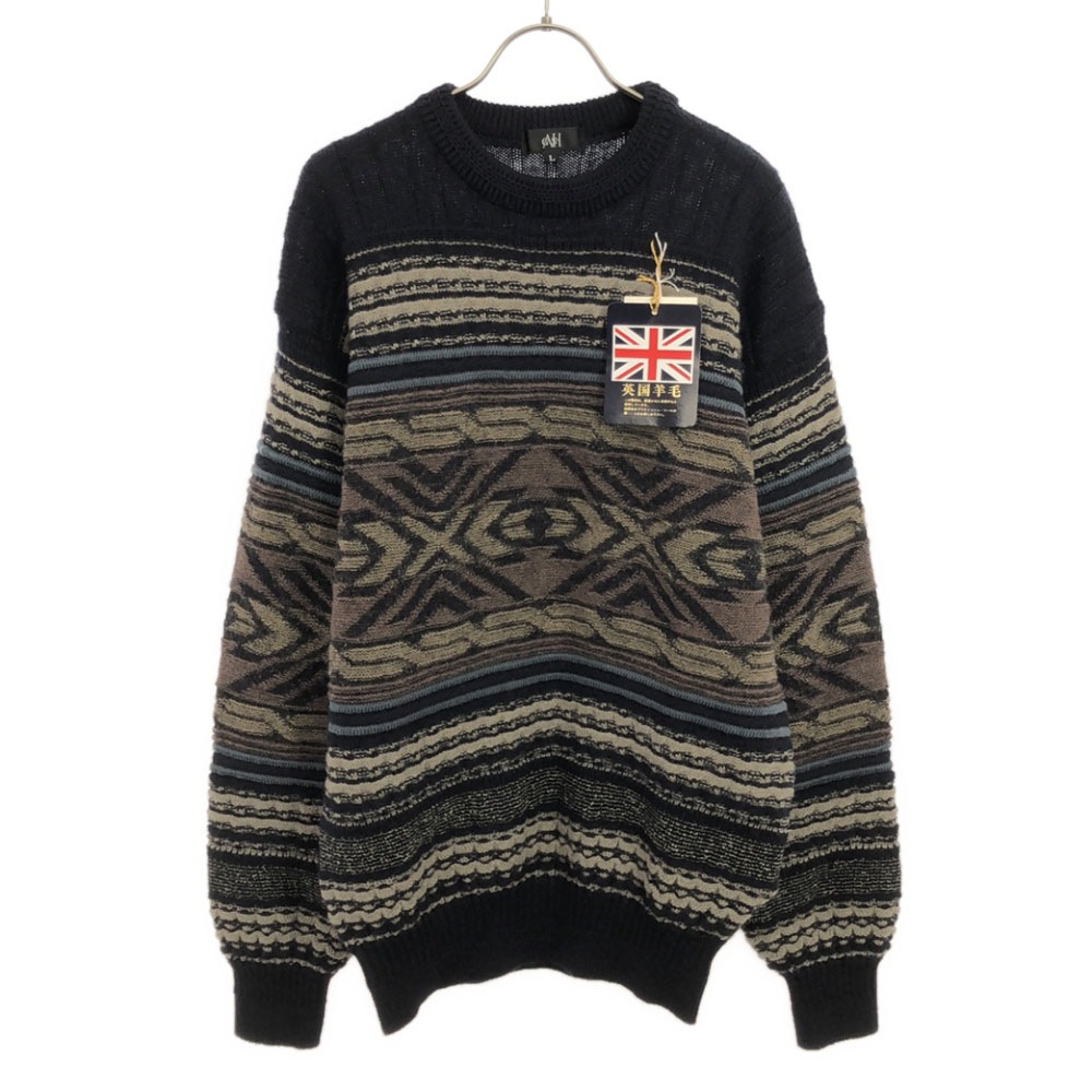 未使用 ガッシュ 日本製 ウール100% 総柄 長袖 ニット L GASH セーター メンズ 5,933円