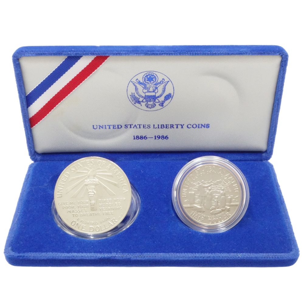 自由の女神像 1986年 記念コインセット シルバー 1ドル ハーフドル コイン 銀 シルバー/180114【中古】