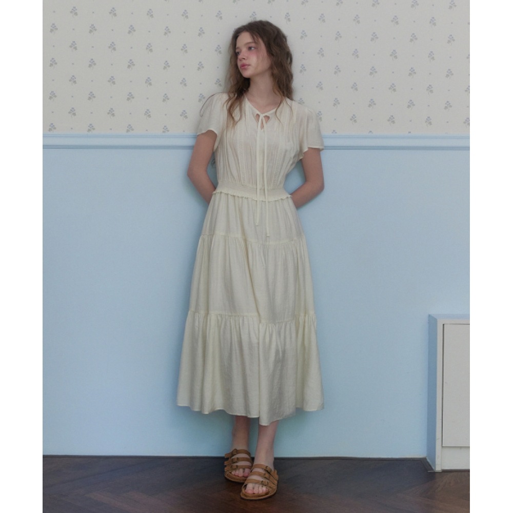 TWEE Epen シフォンバンディングショートスリーブロングドレス