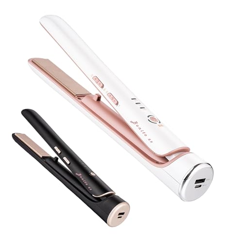 【コードレス・ USB充電】 コードレスヘアアイロン モバイルバッテリー機能付き 男女兼用 海外対応 5200mAh大容量 1回充電約1週間使用可能 大面積プレート 朝短時間スタイリング セラミック