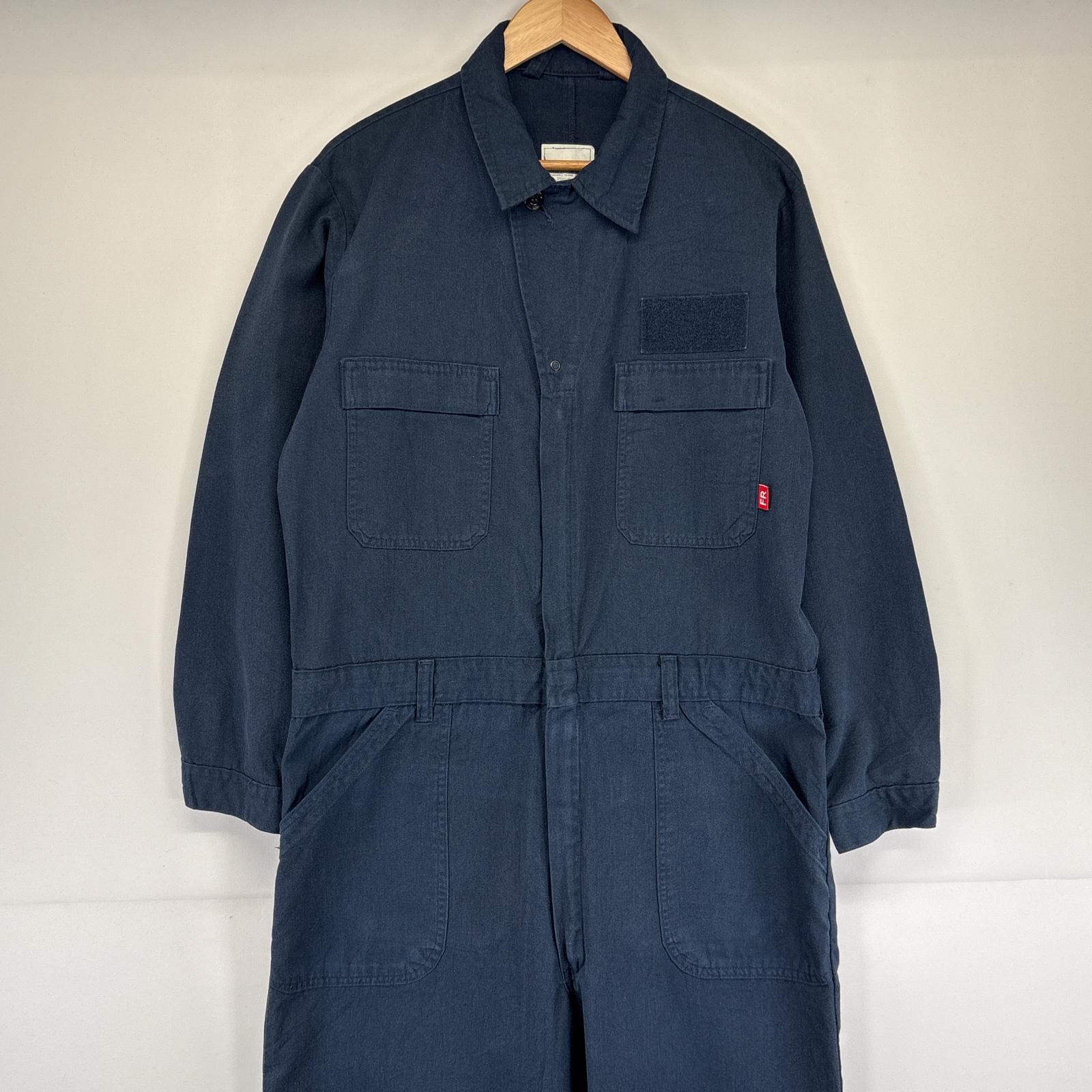 古着 ミリタリー 長袖つなぎ 米軍実物 オールインワン ワーク 作業着 胸ポケット ユーティリティ ベルトループ 大きいサイズ 44L ネイビー メンズ
