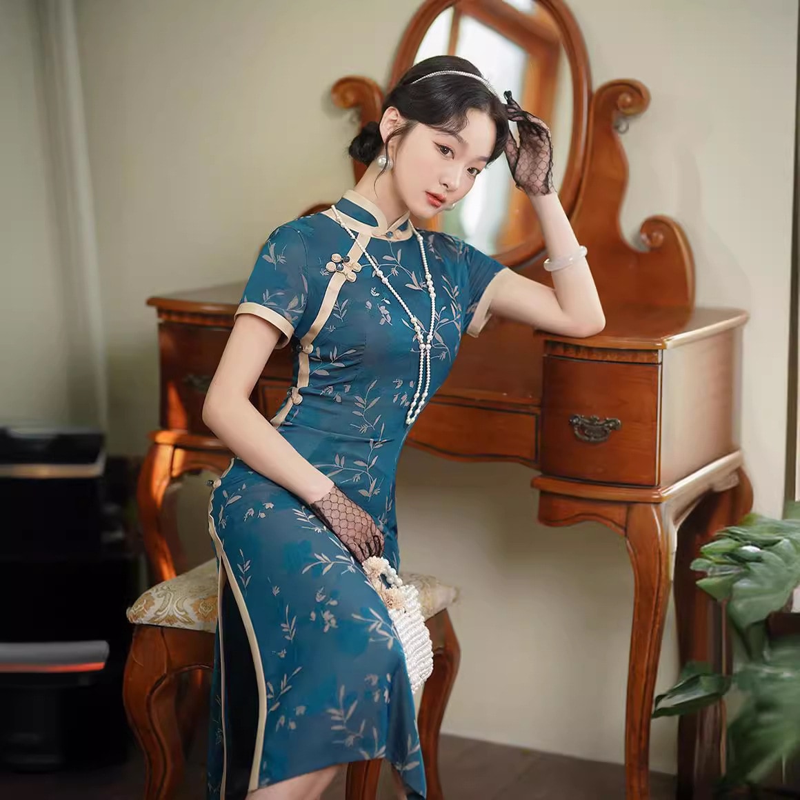 2024春夏改良チャイナドレスミドル丈スリムフィットデイリーチャイナスタイルチャイナドレス