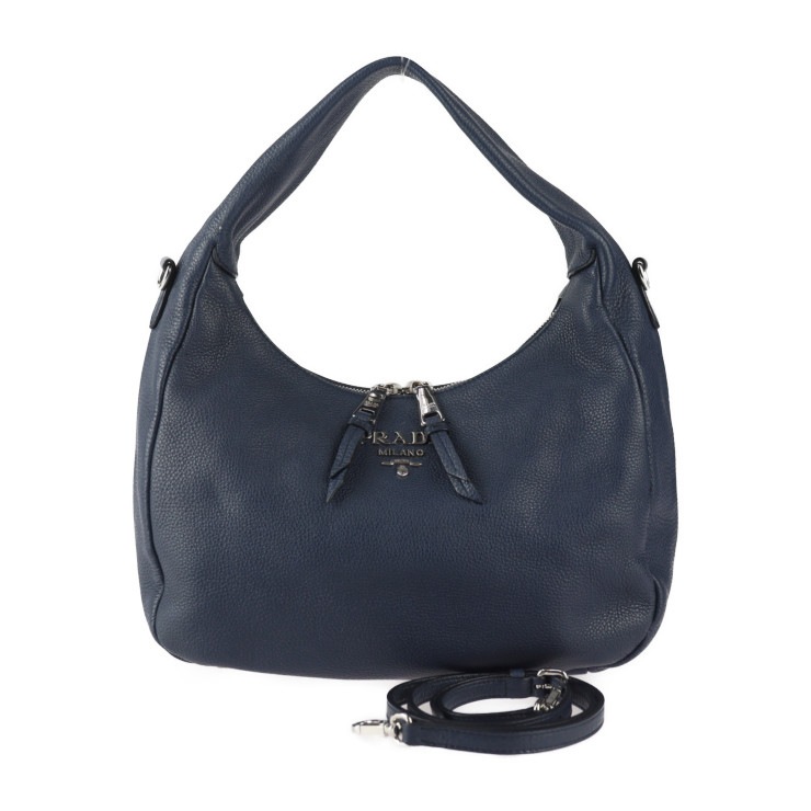 美品 PRADA プラダ ショルダーバッグ 1BC133 VITELLO PHENIX レザー BALTICO ネイビー シルバー金具 2WAY ワンショルダー 本物保証 中古