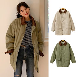 【ENVYLOOK】👗韓国ファッションカジュアルECサイト1位 ENVYLOOK💖裏キルティングコーデュロイ配色ミリタリージャケット💖2COLOR♥送料無料