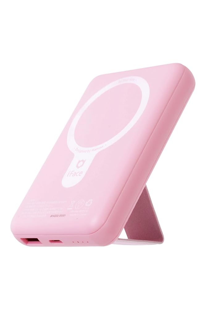iFace MagSafe対応 モバイルバッテリー 5000mAh MagSynq (サクラピンク)【 PSE認証済 ワイヤレス充電 急速充電 持ち運び 折りたたみ】