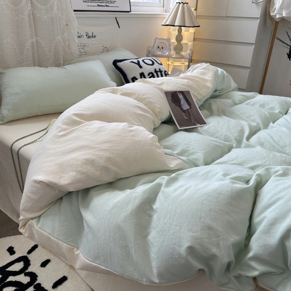 【メガ割 】式 布団カバー 4点セット純色シーツベッド笠タイプ肌に優しい 布団カバー 宿舎ベッド 3点セット化粧ポーチ-大容量