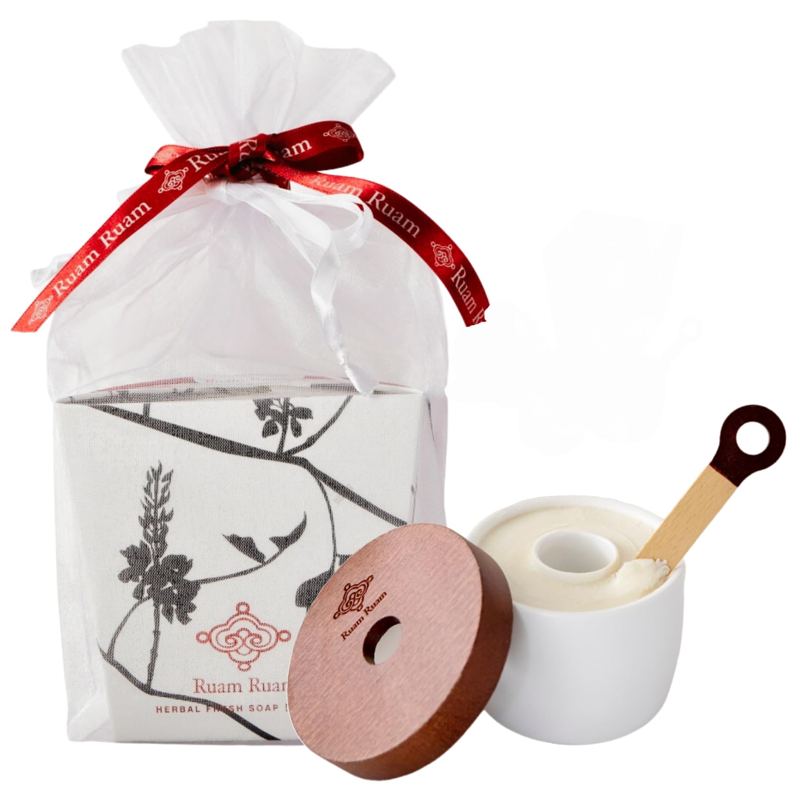 生せっけん【オーガンジーギフトラッピング】洗顔石鹸 (ホワイト)(90g約2ヶ月分) ポット入り洗顔料 & 泡立てネット 落としたくない気持ちいい泡 ルアンルアン(RuamRuam) クレイ洗顔 くす