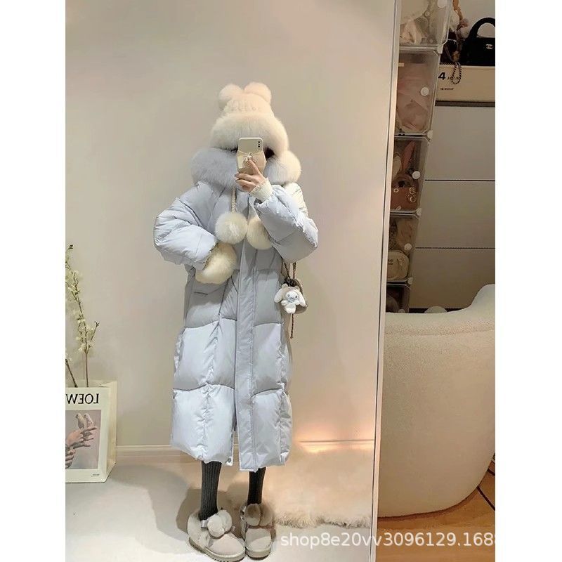 2025 冬の女性用の新しいブルーのダウンジャケット厚く長くハイエンドスタイリッシュスリム暖かく優しいジャケット