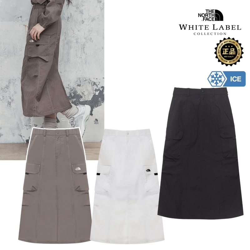 NK6NR33 WHITE LABEL WS SHELDON SKIRT 韓国限定ライン Aライン ロング丈 カーゴポケット 冷感 ウーブン 裾ストリング 韓国っぽ コーデ提案 Tシャツ スニーカー
