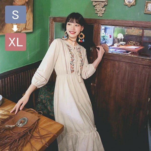 ワンピース 花柄 刺繍 夏 ハワイアン アロハ ボヘミア風 マキシ 七分袖 リゾートワンピ 夏ワンピ ロング マキシワンピ 旅行 レディース ファッション リゾートワンピース 白 赤 沖縄 母の日 d 5,558円