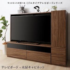 ミドルタイプテレビボードシリーズ [city sign]シティサイン 2点セット（テレビボード+木扉キャビネット） ウォルナットブラウン