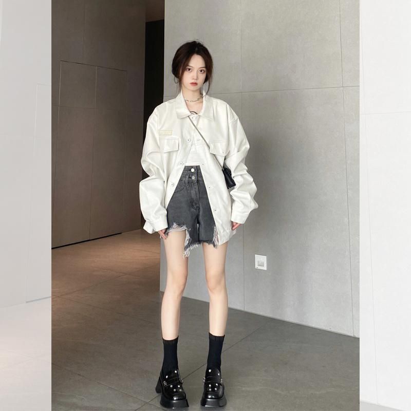 【新品追加】秋冬 エコエコレザージャケット お洒落 キレイ 可愛い ショート レディース ライダース ホワイト 8,321円