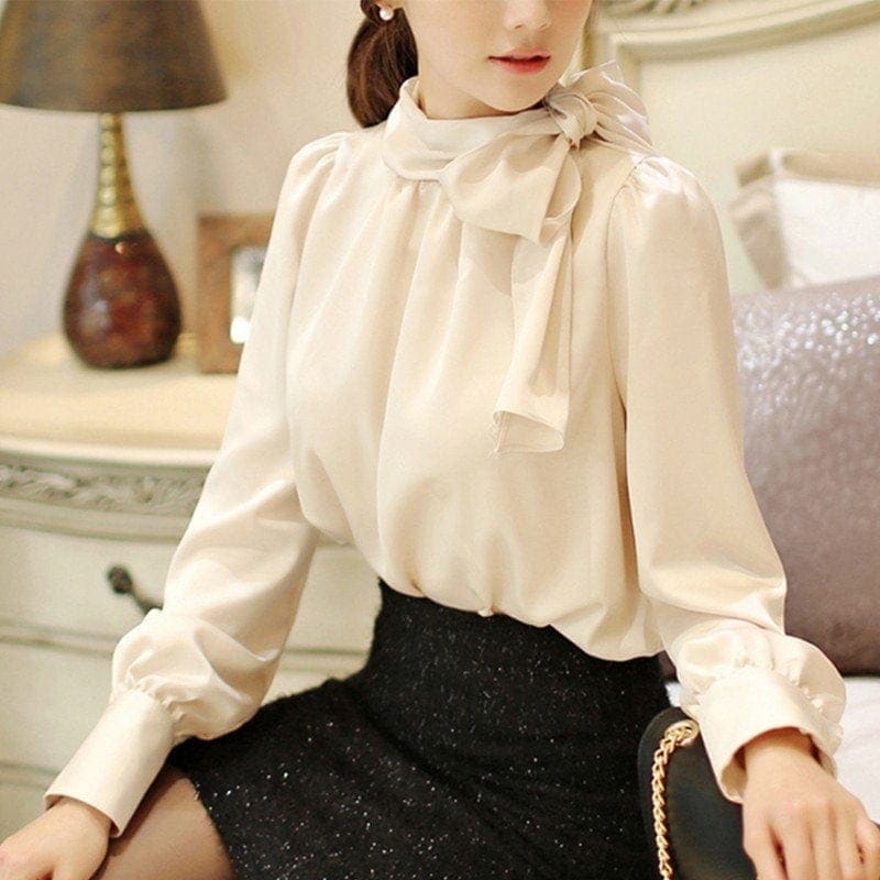 ボウタイ リボン ブラウス シャツ オフィス レディース 長袖 秋 冬 春 白 トップスラブリータートルネック 冬でもブラウス 今っぽシアーシャツ