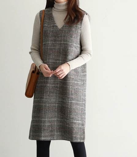 レディース ワンピース ウール 膝丈 袖なし ノースリーブ Vネック ストレート かわいい 大人可愛い
