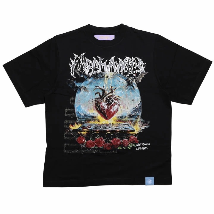 LIVE MECHANICS Tシャツ 半袖 メンズ レディース 春夏用 黒 大きいサイズ ライブメカニクス おしゃれ 派手 心臓 音符 譜面 心臓の搏動 心電図
