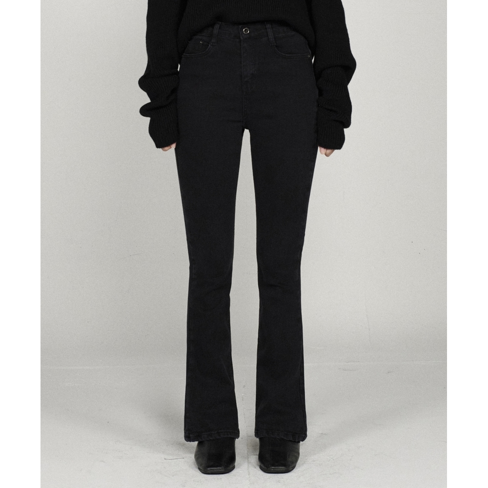 MILLIONCOR [FAINA 7135]カバーバンドハイウエストブーツカットデニム（ブラック）